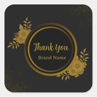 Adesivo Quadrado Agradecimento Floral Preto e Dourado Luxuoso