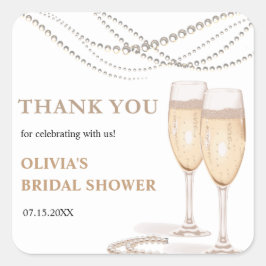 Adesivo Quadrado Agradecimento para Chá de Noiva Pérolas e Prosecco