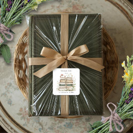 Adesivo Quadrado Agradecimentos de Livros Florais em Aquarela Elega