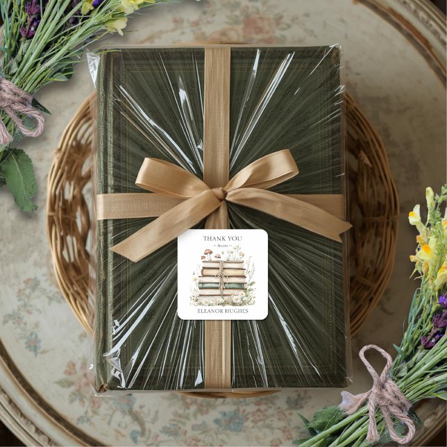 Adesivo Quadrado Agradecimentos de Livros Florais em Aquarela Elega (Criador carregado)