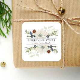 Adesivo Quadrado Água-forte Floral de Inverno Feliz Natal
