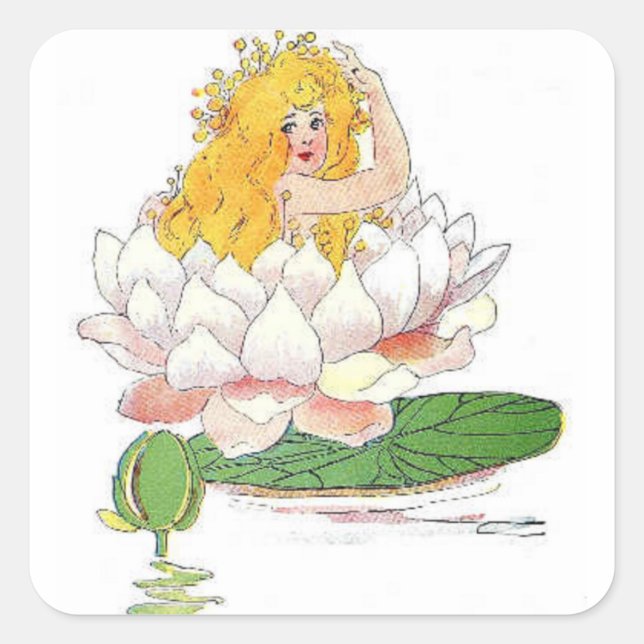 Adesivo Quadrado Água Lily Flower Child Floral Fairy Girl (Frente)