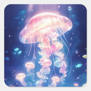 Adesivo Quadrado Água-viva Fantasma Brilhante do Oceano