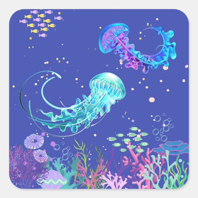 Adesivo Quadrado Água-viva incrível submarina (Frente)