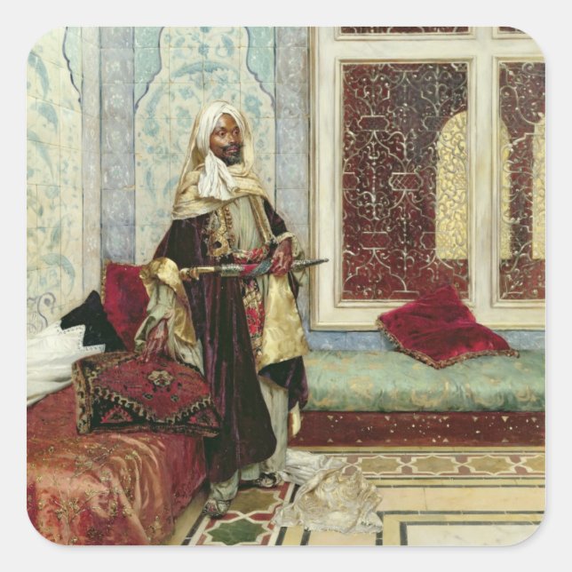 Adesivo Quadrado Aguardando uma audiência (óleo no painel) (Frente)