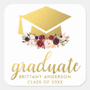 Adesivo Quadrado Aguarela Dourado graduada de Borgonha floral