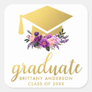 Adesivo Quadrado Aguarela roxa Dourado graduada floral