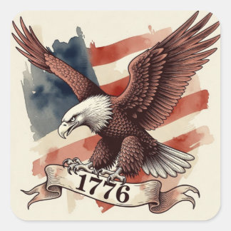 Adesivo Quadrado Águia Americana do 250º Aniversário Voando 1776