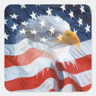 Adesivo Quadrado Águia Bald Patriótica Sobre A Bandeira Americana