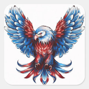 Adesivo Quadrado Águia Careca Patriótica, Bandeira Americana, Liber