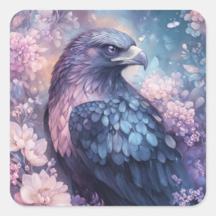 Adesivo Quadrado Águia Celestial entre Flores e Estrelas