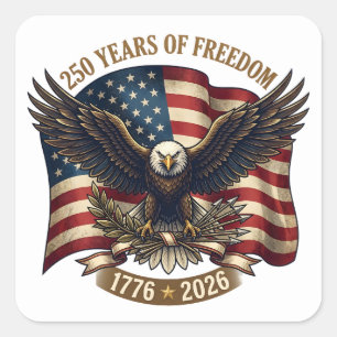 Adesivo Quadrado Águia Patriótica de 250 Anos de Liberdade American