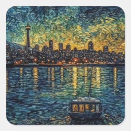 Adesivo Quadrado Agulha do espaço no estilo van Gogh