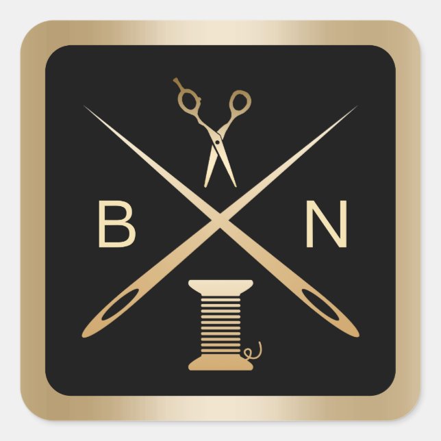 Adesivo Quadrado Agulhas e Threads Dourados do Seamstress (Frente)