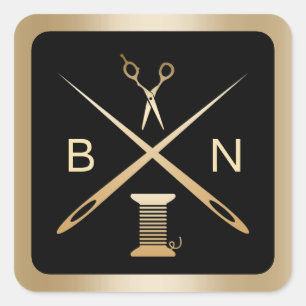 Adesivo Quadrado Agulhas e Threads Dourados do Seamstress Artesanat