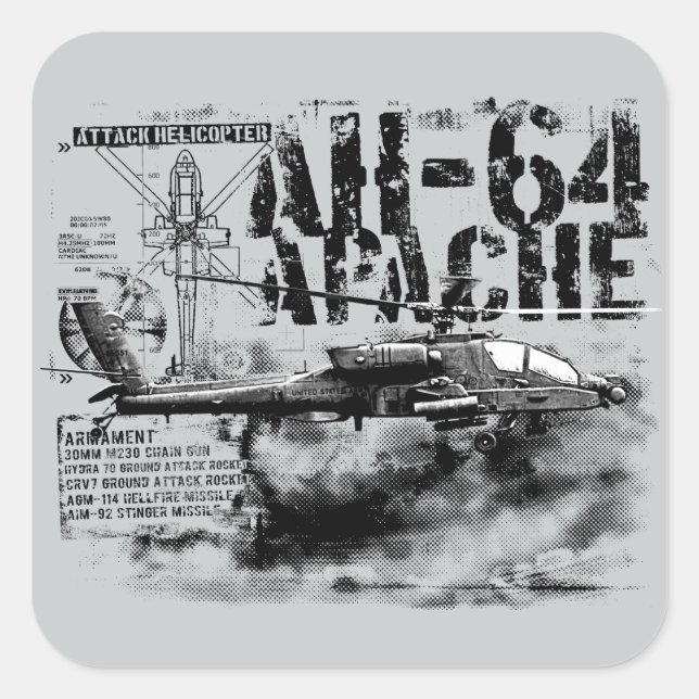 Adesivo Quadrado AH-64 Apache Padrões (Frente)