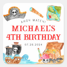 Adesivo Quadrado Ahoy Shipmates Treasure Hunt Navio Pirata Aniversá