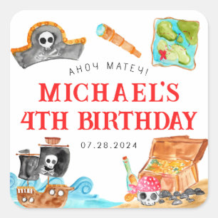 Adesivo Quadrado Ahoy Shipmates Treasure Hunt Navio Pirata Aniversá