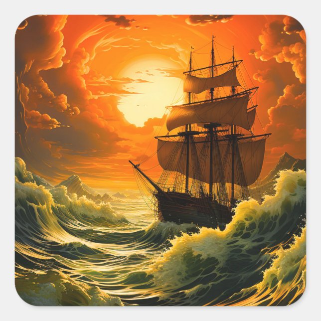 Adesivo Quadrado Ai Ship at Sunset (Frente)