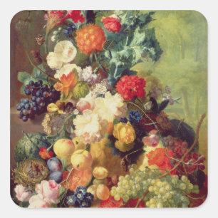 Adesivo Quadrado Ainda vida com flores e fruta