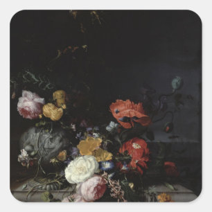 Adesivo Quadrado Ainda vida com flores e insetos