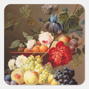 Adesivo Quadrado Ainda vida com fruta e flores