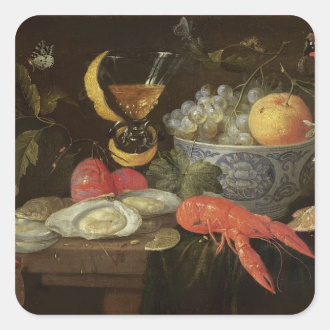 Adesivo Quadrado Ainda vida com fruta e marisco, 1653 (óleo sobre (Frente)