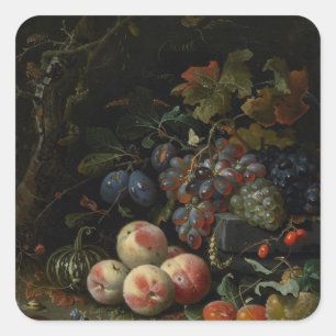 Adesivo Quadrado Ainda vida com fruta, folha e insetos, c.1669