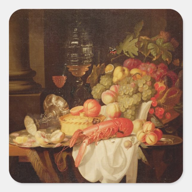 Adesivo Quadrado Ainda vida com lagosta (Frente)