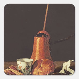 Adesivo Quadrado Ainda vida com um grupo do chocolate do bebendo,