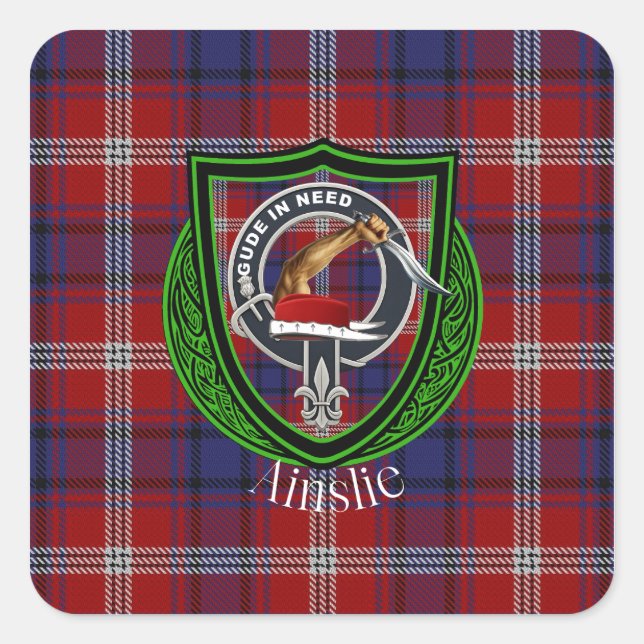 Adesivo Quadrado Ainslie Scottish Clan Tartan & Crest (Frente)