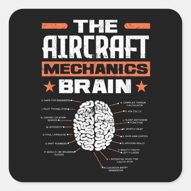 Adesivo Quadrado Aircraft Mechanics Brain Aviation Funny Aircraft M (Frente)