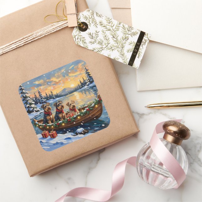 Adesivo Quadrado Airedale Terrier Christmas Boat Holiday (Presentear)