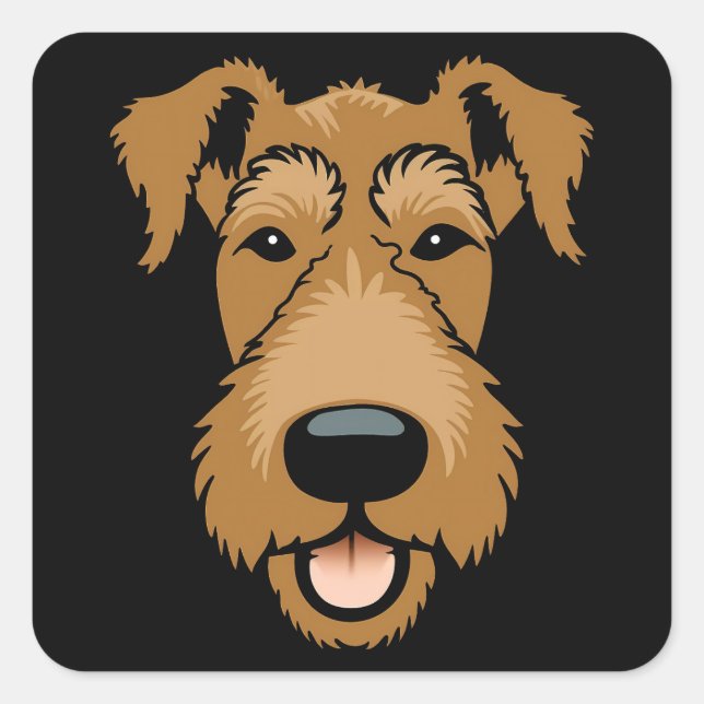 Adesivo Quadrado Airedale Terrier Cute Engraçado Cartoon Puppy Cach (Frente)