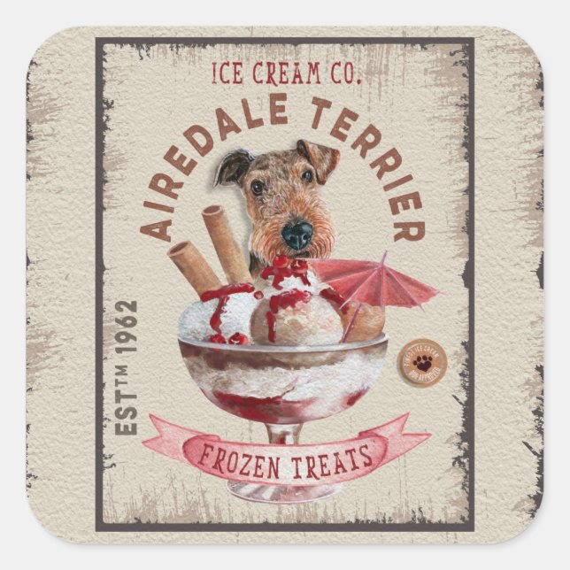 Adesivo Quadrado Airedale Terrier Ice-Creme Funny Tratamentos Conge (Frente)