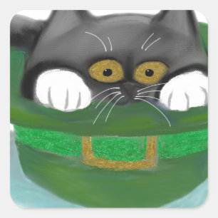 Adesivo Quadrado Ajustados do gatinho do smoking dentro do chapéu