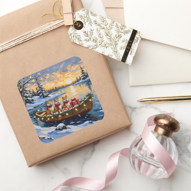 Adesivo Quadrado Akita Christmas Boat Holiday (Presentear)