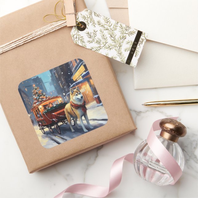 Adesivo Quadrado Akita Christmas Fesason Season (Presentear)