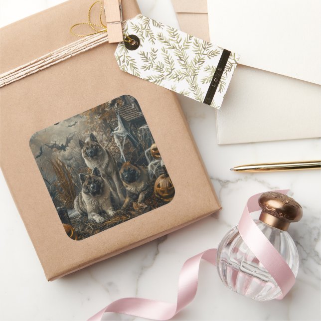 Adesivo Quadrado Akita Halloween Night Doggy Delight (Presentear)