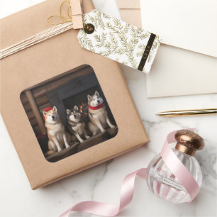 Adesivo Quadrado Akita no Natal da Lareira