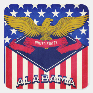 Adesivo Quadrado Alabama USA Flag