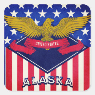 Adesivo Quadrado Alaska USA Flag
