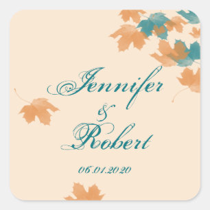 Adesivo Quadrado Alcance de Envelope Folha Laranja Aqua Autumn