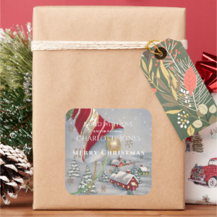 Adesivo Quadrado Aldeia bonito do Campo de Natal Vermelho