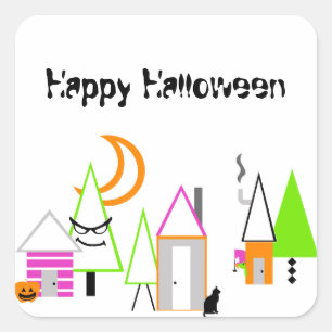 Adesivo Quadrado aldeia de halloween personalizada preta laranja ro