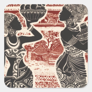 Adesivo Quadrado Aldeia de mulheres africanas tribal Joy