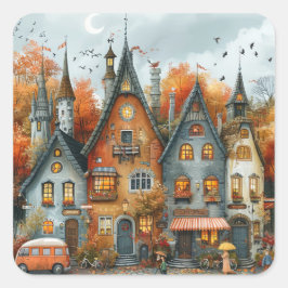 Adesivo Quadrado Aldeia do outono de Vintage