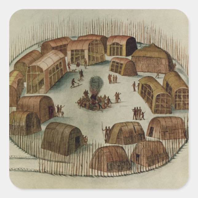 Adesivo Quadrado Aldeia Indiana de Pomeiooc (Frente)