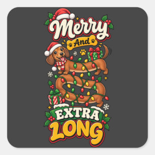 Adesivo Quadrado Alegre E Dachshund Extra Long Natal Divertido Dox