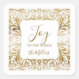 Adesivo Quadrado Alegria ao mundo Nome da Família Elegante Natal